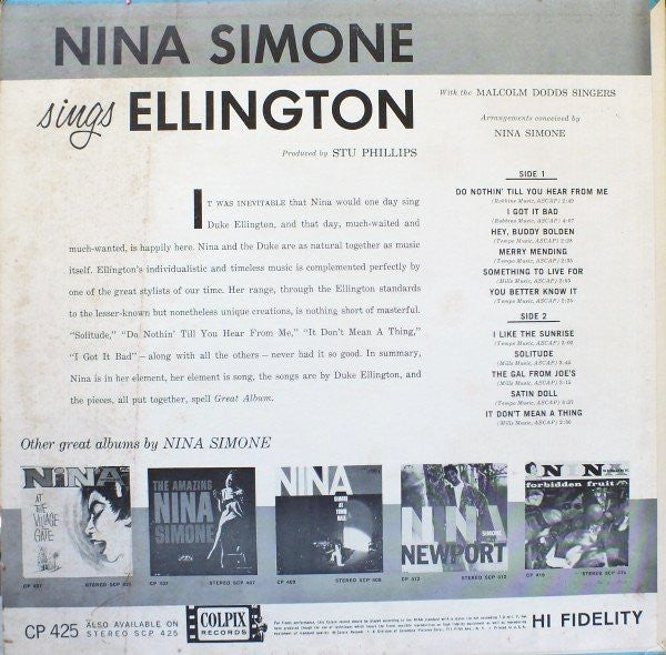 Nina Simone : Nina Simone Sings Ellington (LP, Mono)