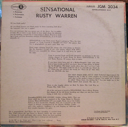 Rusty Warren : Sinsational (LP, Album, Mono, 'Lo)