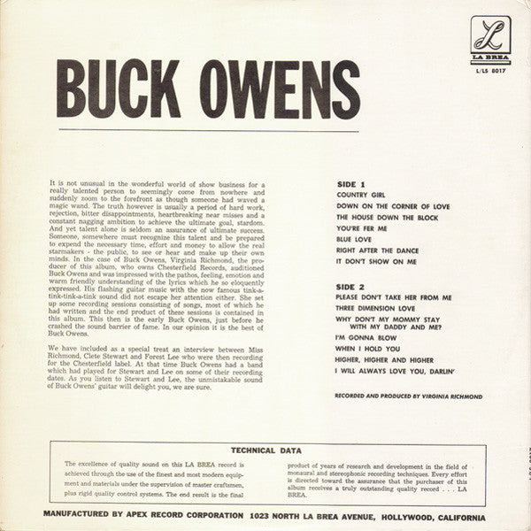 Buck Owens : Buck Owens (LP, Album)