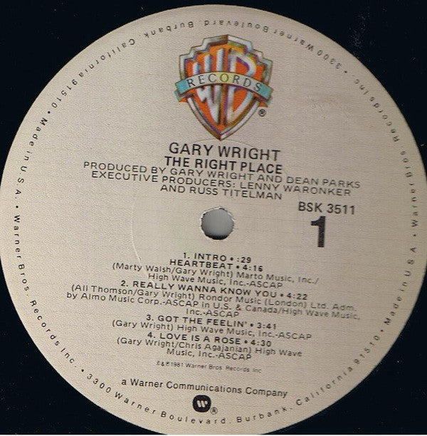 Gary Wright : The Right Place (LP, Album, Win)