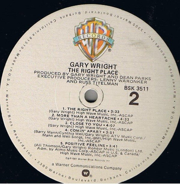 Gary Wright : The Right Place (LP, Album, Win)