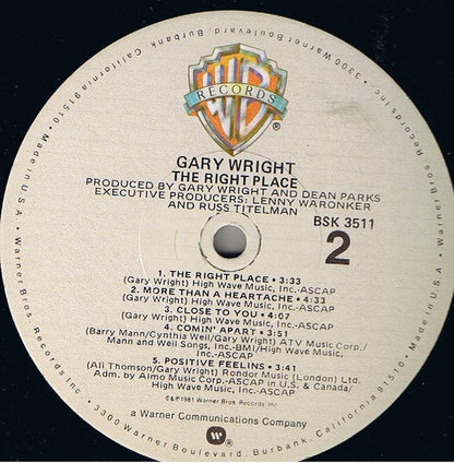 Gary Wright : The Right Place (LP, Album, Win)