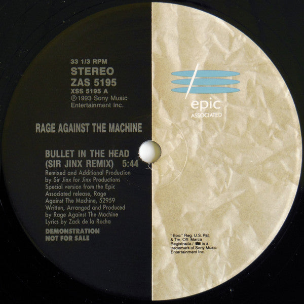 Rage Against The Machine : Bullet In The Head (12", Single, Ltd, Promo)