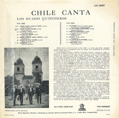 Los Huasos Quincheros : Chile Canta (LP, Album, RE, Bla)