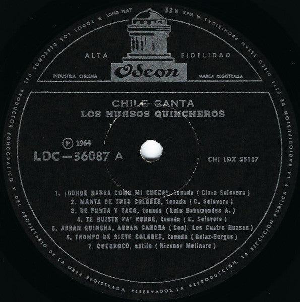 Los Huasos Quincheros : Chile Canta (LP, Album, RE, Bla)