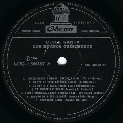 Los Huasos Quincheros : Chile Canta (LP, Album, RE, Bla)