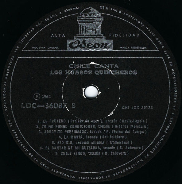 Los Huasos Quincheros : Chile Canta (LP, Album, RE, Bla)