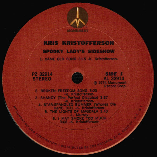 Kris Kristofferson : Spooky Lady's Sideshow (LP, Album, Pit)