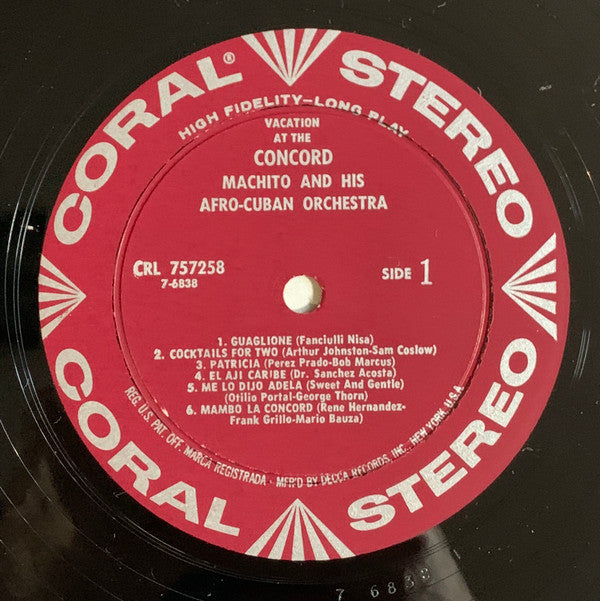 Machito & His Afro-Cuban Orchestra* : Vacation At The Concord (LP, Album)