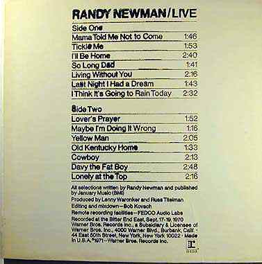 Randy Newman : Live (LP, Album, RP)