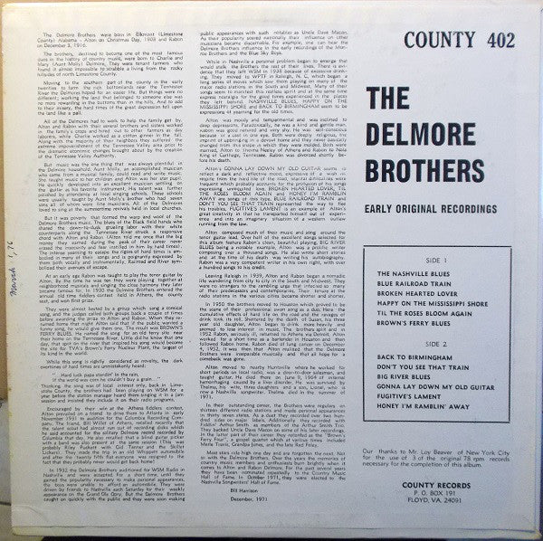 The Delmore Brothers : Brown's Ferry Blues (1933-41 Recordings) (LP, Album, Comp)