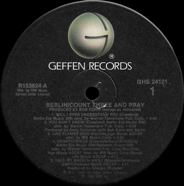 Berlin : Count Three & Pray (LP, Album, Club, RCA)