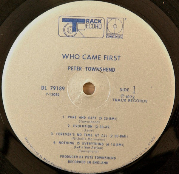 Peter Townshend* : Who Came First (LP, Album, Glo)