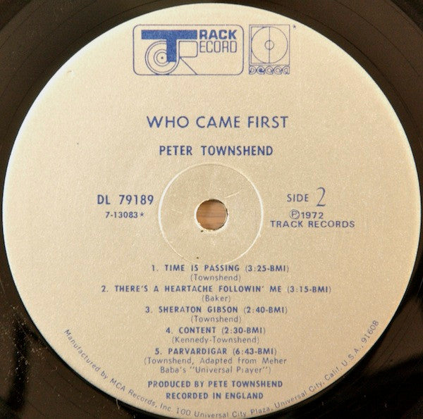 Peter Townshend* : Who Came First (LP, Album, Glo)