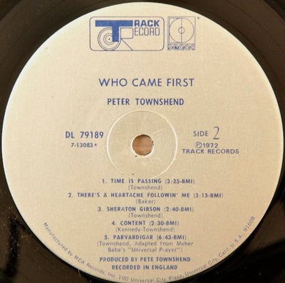 Peter Townshend* : Who Came First (LP, Album, Glo)