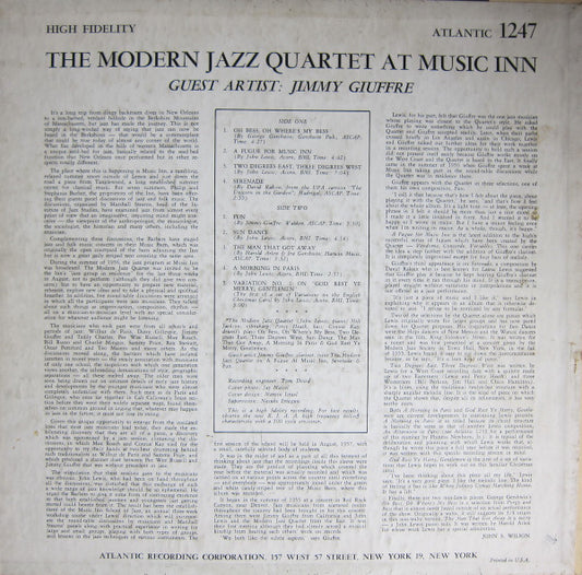 The Modern Jazz Quartet Guest Artist: Jimmy Giuffre : The Modern Jazz Quartet At Music Inn (LP, Album, Mono)