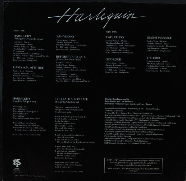 Dave Grusin, Lee Ritenour : Harlequin (LP, Album, Club, No )