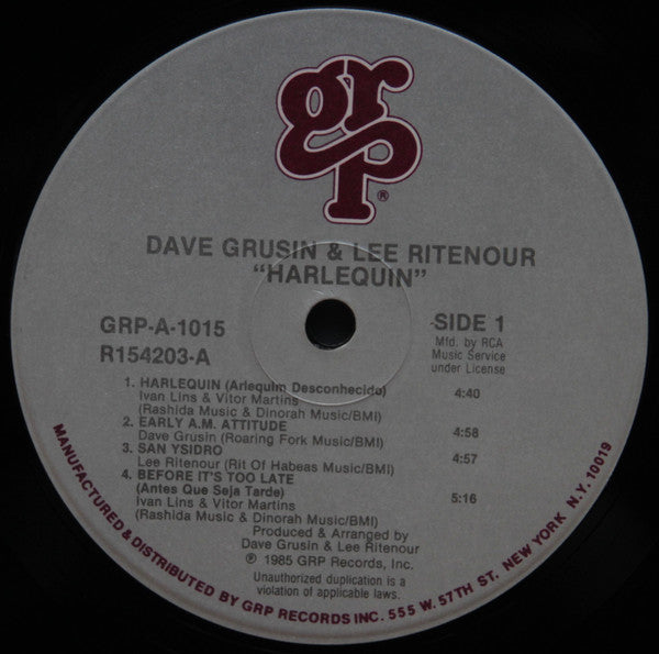 Dave Grusin, Lee Ritenour : Harlequin (LP, Album, Club, No )