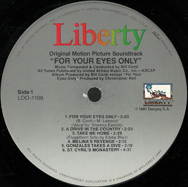 Bill Conti : For Your Eyes Only (Original Motion Picture Soundtrack) (LP, Album, Jac)