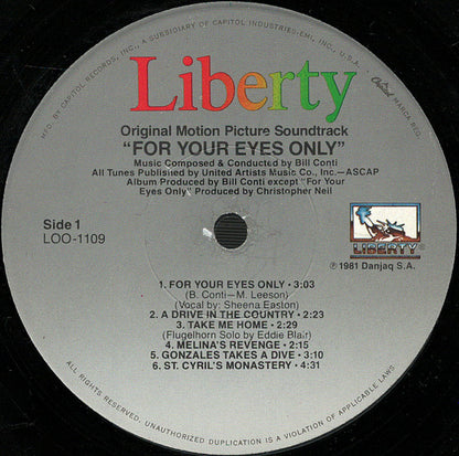 Bill Conti : For Your Eyes Only (Original Motion Picture Soundtrack) (LP, Album, Jac)