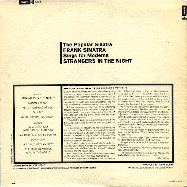 Frank Sinatra : Strangers In The Night (LP, Album, Mono)