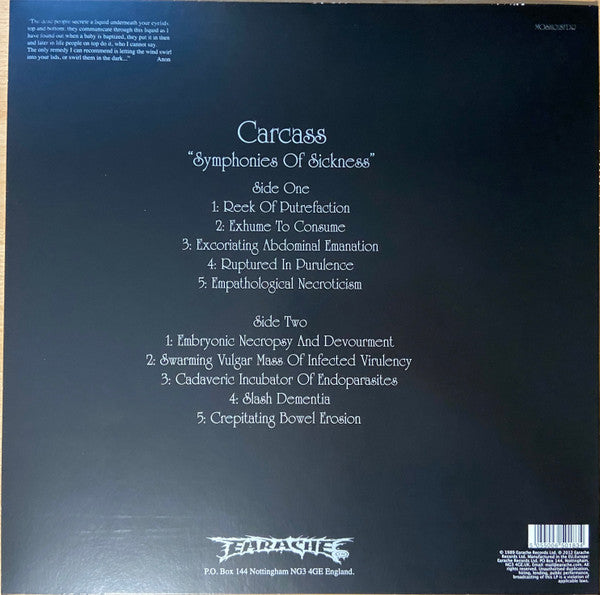 Carcass : Symphonies Of Sickness (LP, Album, RE, RM, MMX)