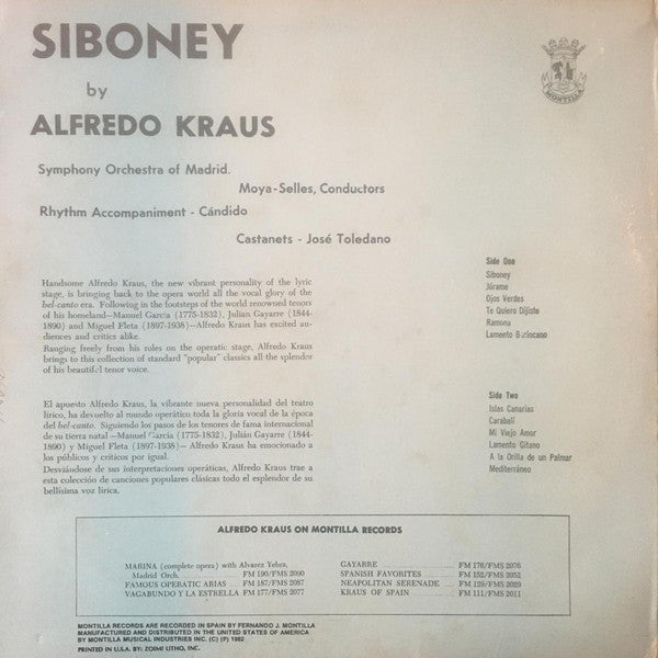 Alfredo Kraus : Siboney (LP, Album, RE)
