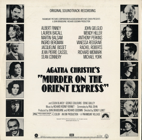 Richard Rodney Bennett : Agatha Christie's Murder On The Orient Express (Original Soundtrack Recording) (LP, Album, Jac)