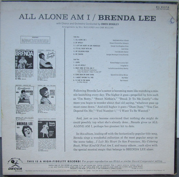 Brenda Lee : All Alone Am I (LP, Album, Mono)