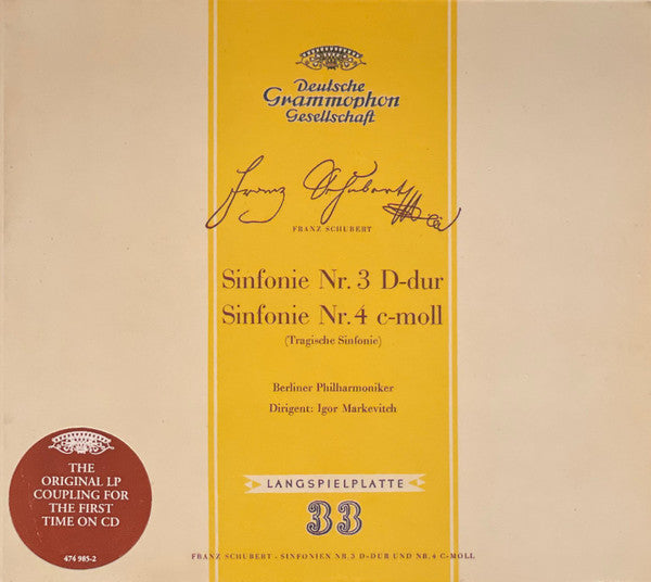 Franz Schubert, Berliner Philharmoniker, Igor Markevitch : Sinfonie Nr. 3 D-Dur / Sinfonie Nr. 4 C-Moll (Tragische Sinfonie) (CD, Comp, Mono, Dig)