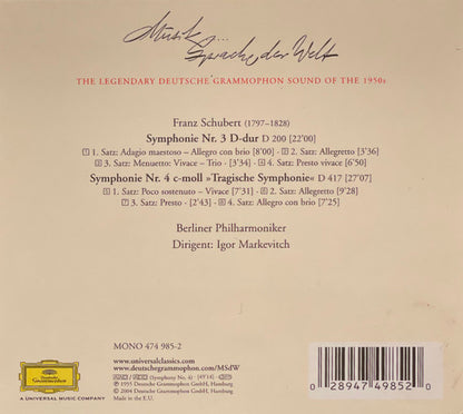 Franz Schubert, Berliner Philharmoniker, Igor Markevitch : Sinfonie Nr. 3 D-Dur / Sinfonie Nr. 4 C-Moll (Tragische Sinfonie) (CD, Comp, Mono, Dig)