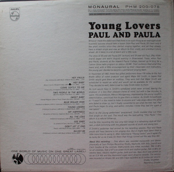 Paul & Paula : Sing For Young Lovers (LP, Album, Mono)