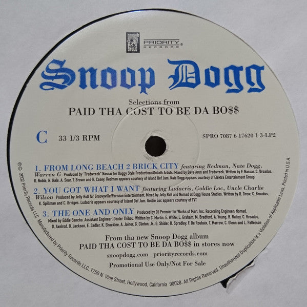 Snoop Dogg : Selections From Paid Tha Cost To Be Da Bo$$ (2xLP, Promo, Smplr)