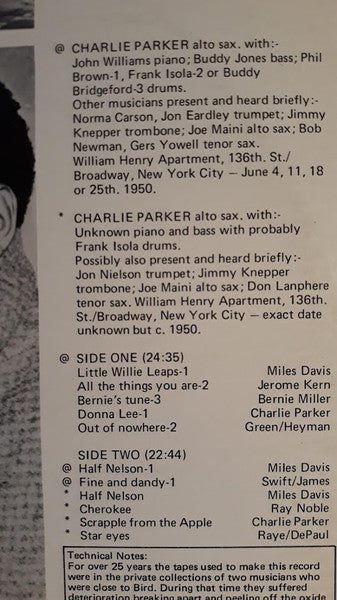 Charlie Parker : Apartment Sessions (LP, Album, Mono)