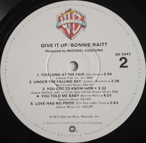 Bonnie Raitt : Give It Up (LP, Album, RE, Win)