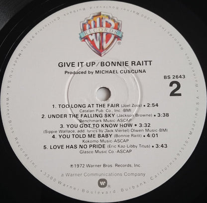 Bonnie Raitt : Give It Up (LP, Album, RE, Win)