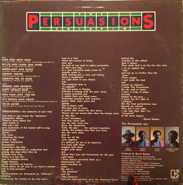 The Persuasions : Chirpin' (LP, Album, SP )