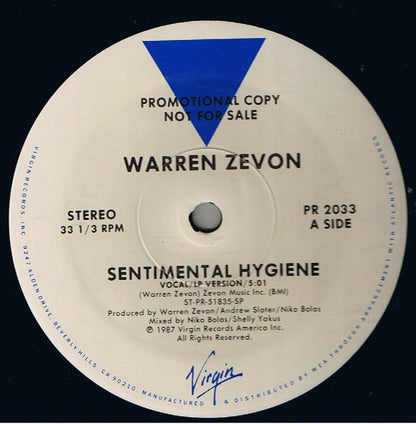 Warren Zevon : Sentimental Hygiene (12", Promo)
