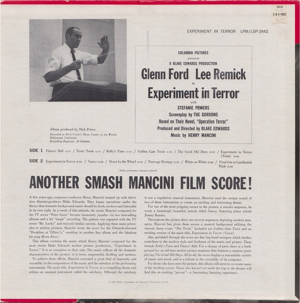 Henry Mancini : Experiment In Terror (Music From The Motion Picture) (LP, Album, Mono, Ind)