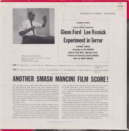 Henry Mancini : Experiment In Terror (Music From The Motion Picture) (LP, Album, Mono, Ind)