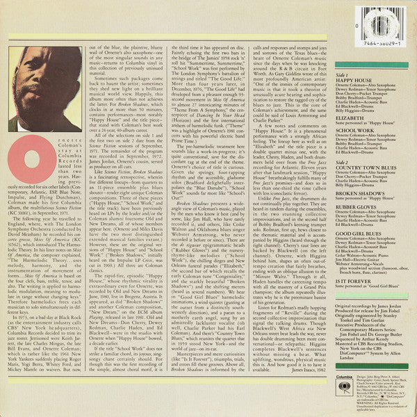 Ornette Coleman : Broken Shadows (LP, Album, Ter)