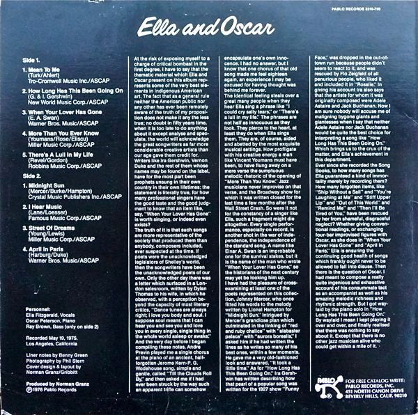 Ella Fitzgerald / Oscar Peterson : Ella And Oscar (LP, Album)