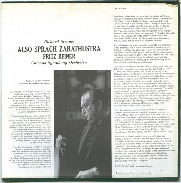 Fritz Reiner, Chicago Symphony* / Strauss* : Also Sprach Zarathustra (LP, Album, RP, Ind)