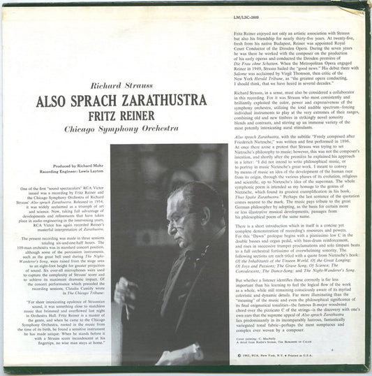 Fritz Reiner, Chicago Symphony* / Strauss* : Also Sprach Zarathustra (LP, Album, RP, Ind)