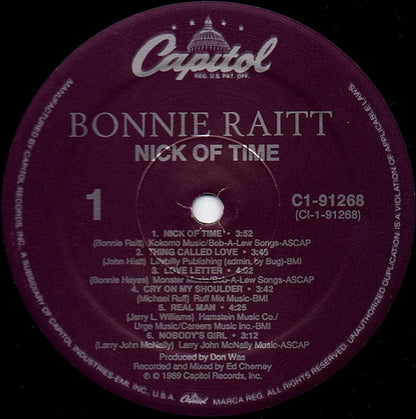Bonnie Raitt : Nick Of Time (LP, Album, Spe)
