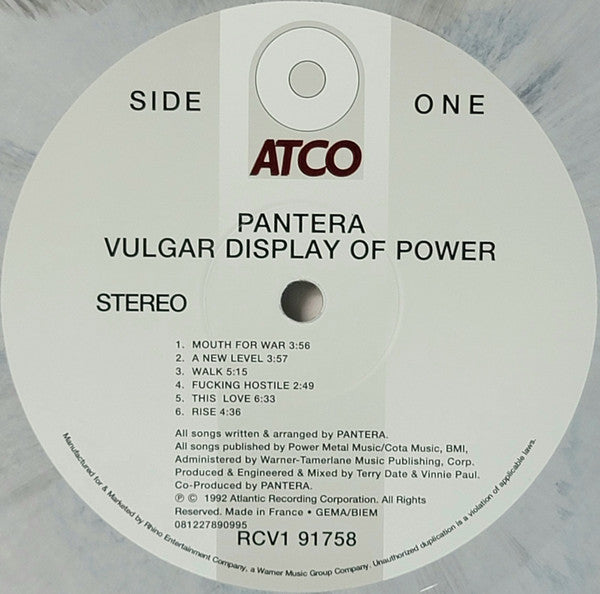 Pantera : Vulgar Display Of Power (LP, Album, Ltd, RE, Whi)