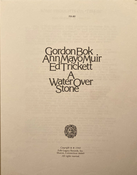 Gordon Bok, Ann Mayo Muir, Ed Trickett : A Water Over Stone (LP, Album)