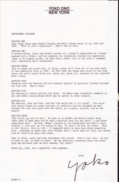 John Lennon / Yoko Ono* : Heart Play: Unfinished Dialogue (LP, 53 )