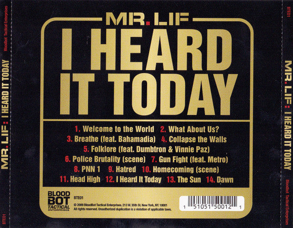 Mr. Lif : I Heard It Today (CD, Album)