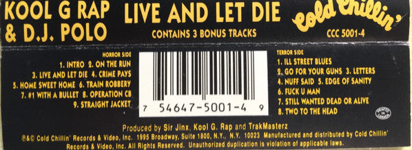 Kool G Rap & D.J. Polo : Live And Let Die (Cass, Album)